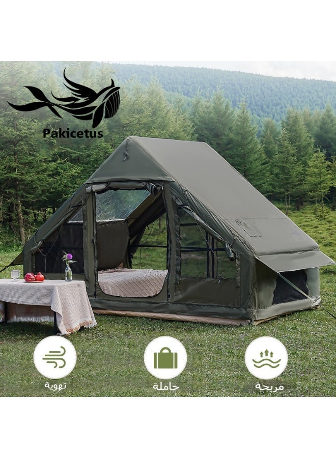 Pakicetus Inflatable camping tent suitable for 4-6 people，outdoor，with windows，portable water-resistant camping tent，all-season waterproof/windproof/insulation self-supporting air tents，carpa inflable，haven tent，comes with a simple and portable storage bag - Image 1
